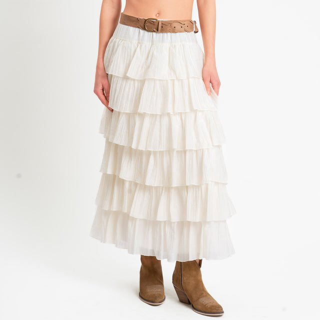 Tensione in-Gonna balze in mussola goffrata - panna