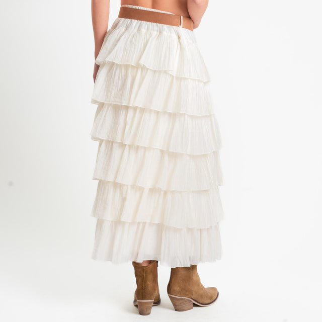 Tensione in-Gonna balze in mussola goffrata - panna