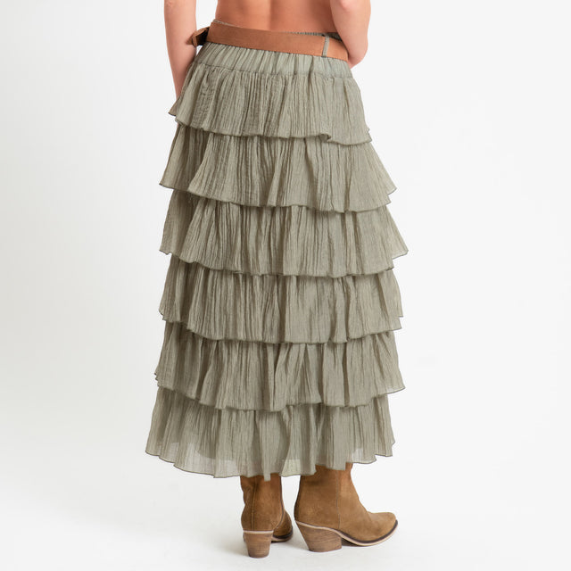 Tensione in-Gonna balze in mussola goffrata - salvia