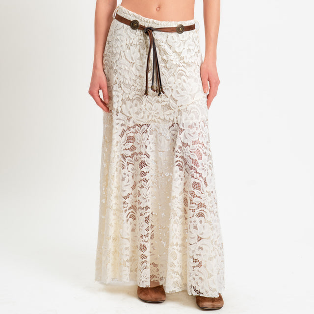 Tensione in-Gonna pizzo macramè con cintura - burro