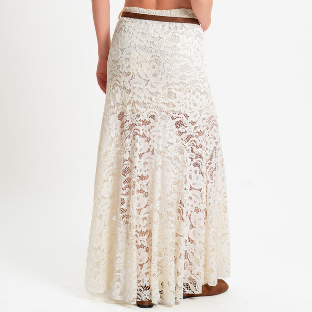 Tensione in-Gonna pizzo macramè con cintura - burro