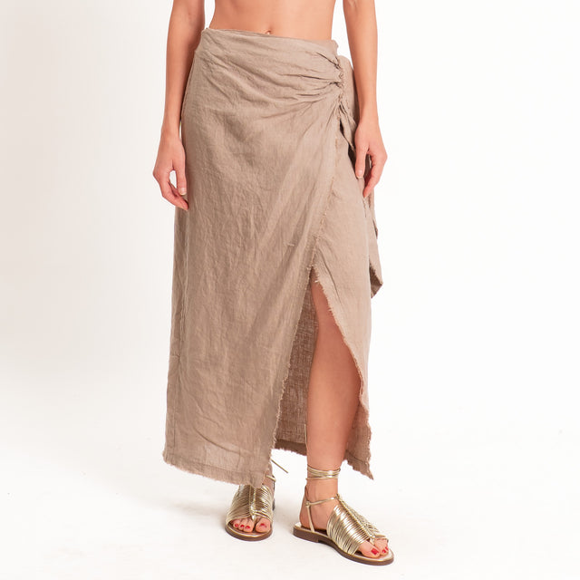 Tensione in-Gonna pareo 100%lino - cammello
