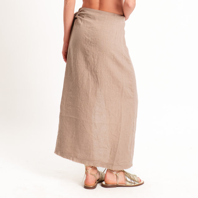 Tensione in-Gonna pareo 100%lino - cammello