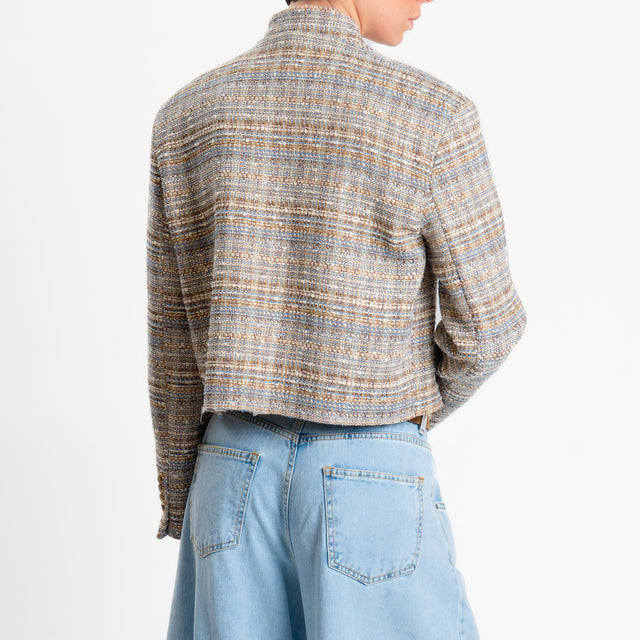 Tensione in-Giacca bouclè filo lurex con spille - latte/cuio/cielo