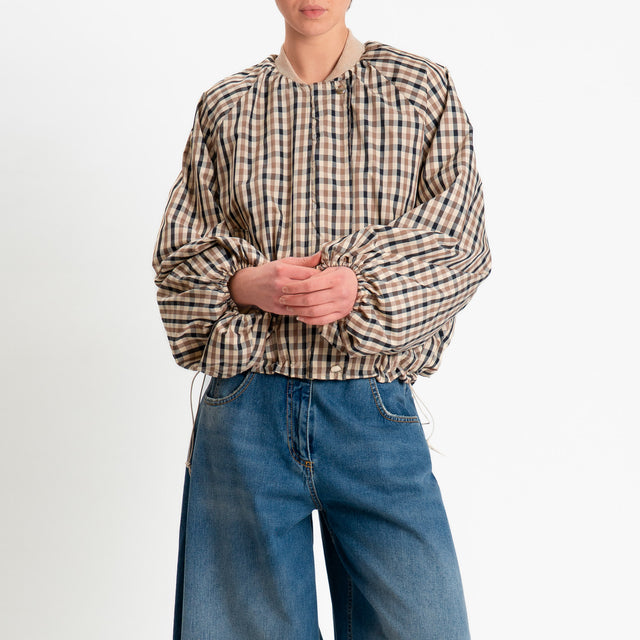 Tensione in-Bomber check manica ampia - beige/nero/cuoio