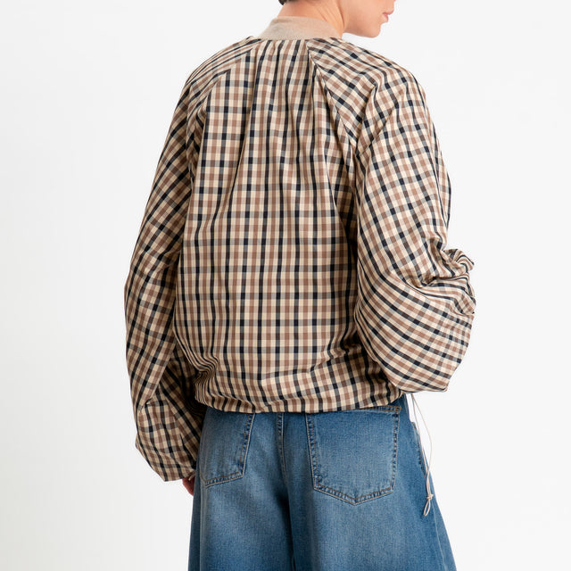 Tensione in-Bomber check manica ampia - beige/nero/cuoio