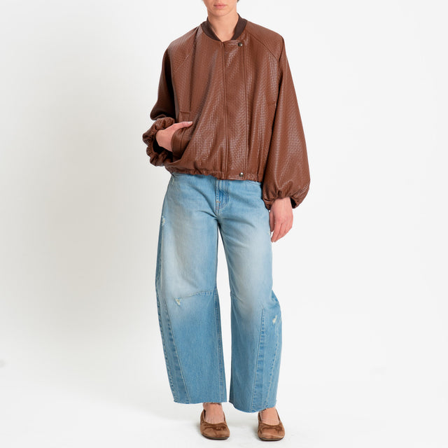 Tensione in-Bomber similpelle texture intrecciata - cuoio