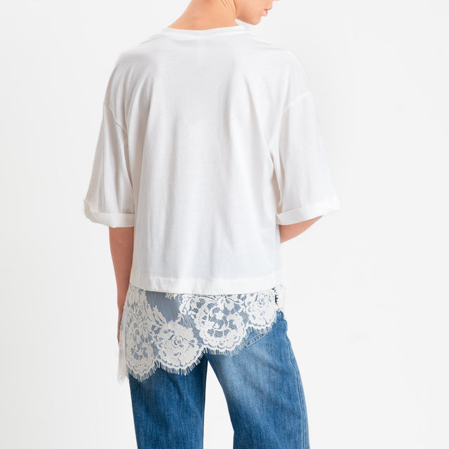 Tensione in-T-shirt doppio tessuto con pizzo - bianco/burro