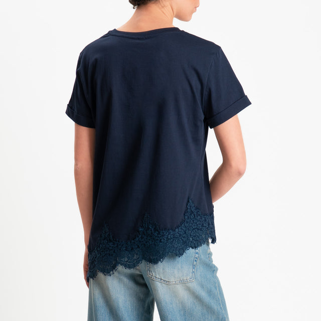 Tensione in-T-shirt asimmetrica con pizzo - blu