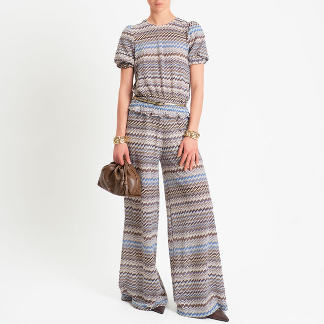 Tensione in-Blusa wavy pattern elastico in vita - cielo/latte/moro