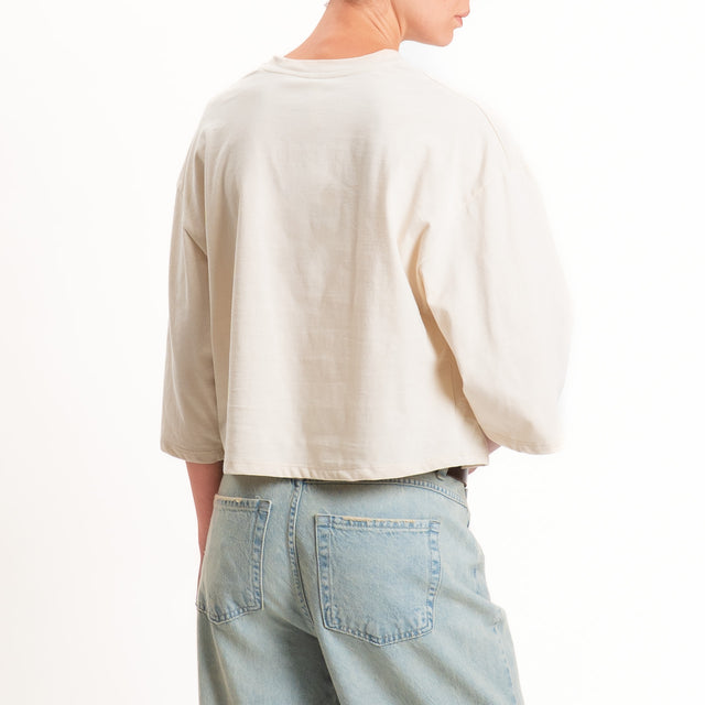 Tensione in-T-shirt taschino paillettes - avorio