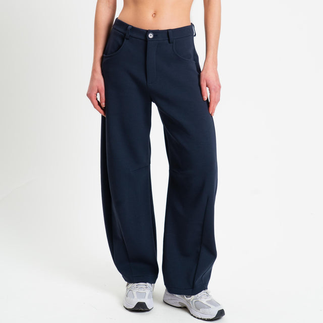 Tensione in-Pantalone barrel felpa light tessuto elasticizzato - blu