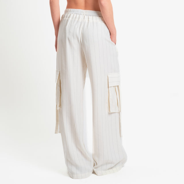 Tensione in-Pantalone cargo gessato - panna