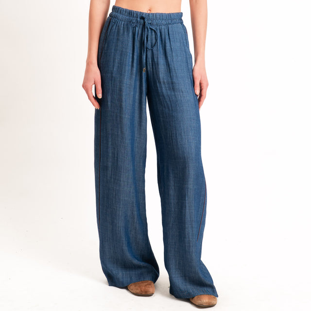 Tensione in-Pantalone wide leg chambray tencel/lino - denim