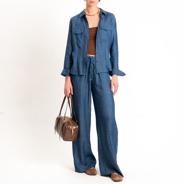 Tensione in-Pantalone wide leg chambray tencel/lino - denim