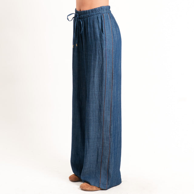 Tensione in-Pantalone wide leg chambray tencel/lino - denim