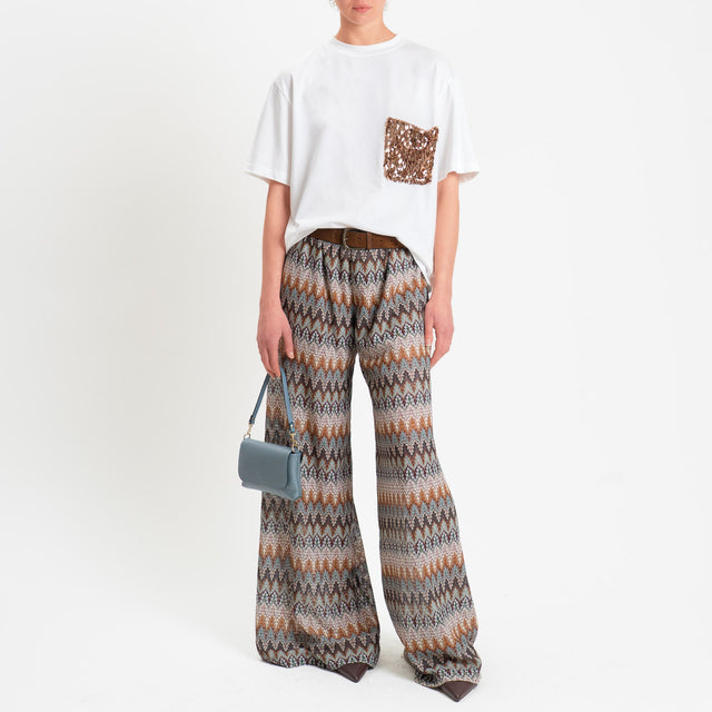 Tensione in-Pantalone fantasia jacquard in maglina - moro/cuoio/acqua