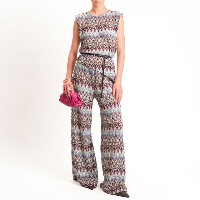 Tensione in-Pantalone fantasia jacquard in maglina - india/cielo/latte