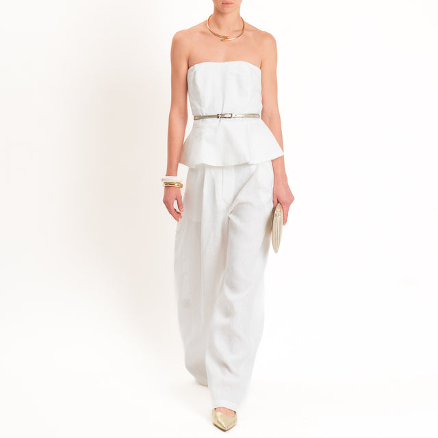 Tensione in-Pantalone wide leg 100% lino - bianco