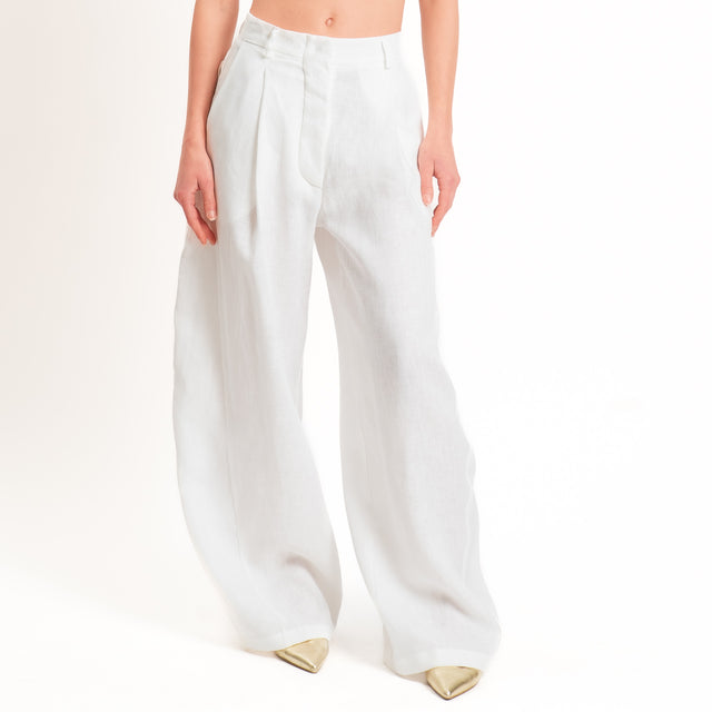 Tensione in-Pantalone wide leg 100% lino - bianco