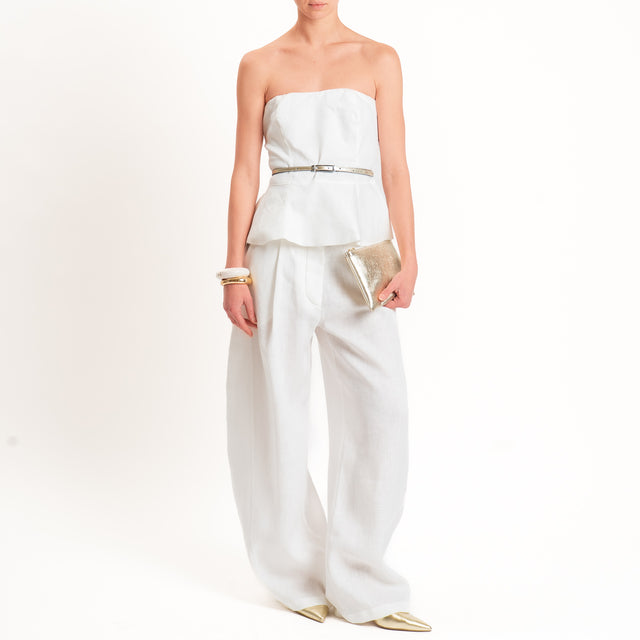 Tensione in-Pantalone wide leg 100% lino - bianco