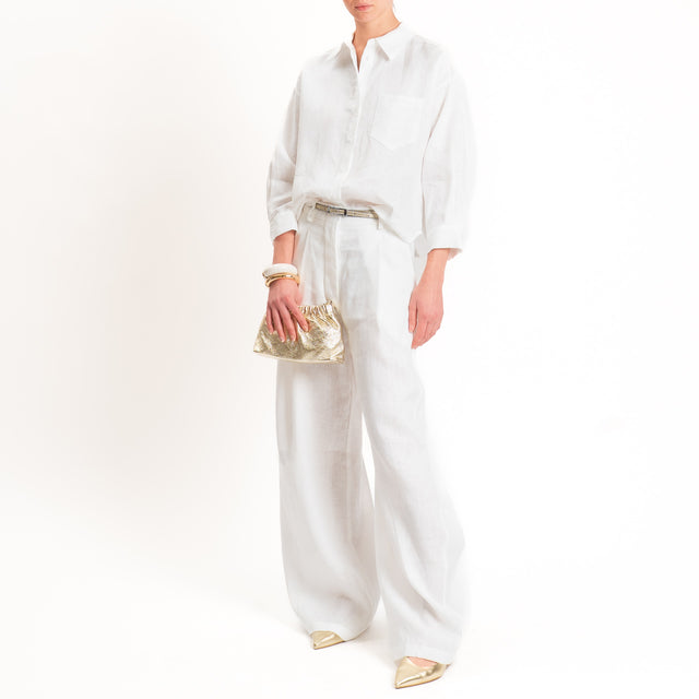 Tensione in-Pantalone wide leg 100% lino - bianco