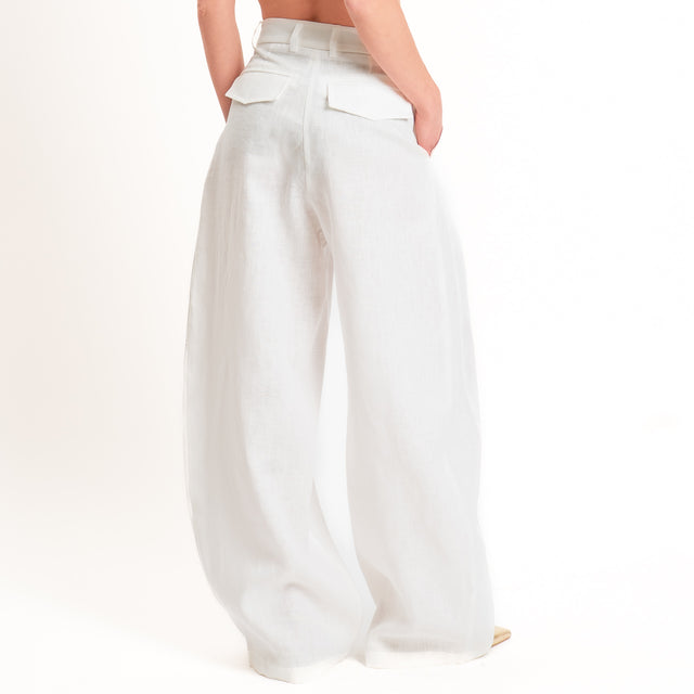 Tensione in-Pantalone wide leg 100% lino - bianco