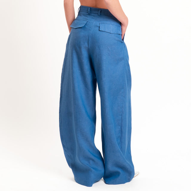 Tensione in-Pantalone wide leg 100% lino - indaco