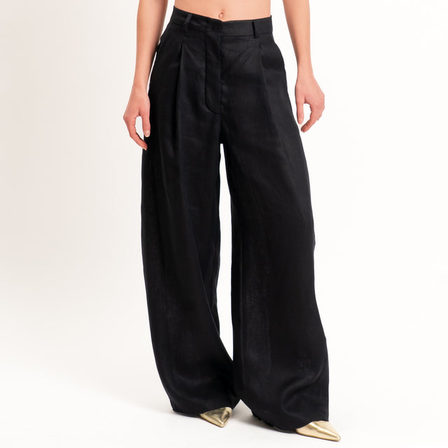 Tensione in-Pantalone wide leg 100% lino - nero