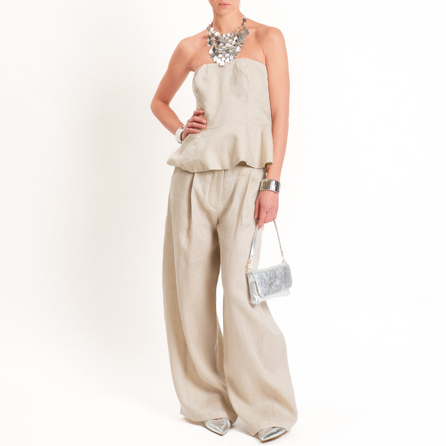Tensione in-Pantalone wide leg 100% lino - sabbia