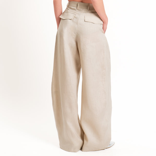 Tensione in-Pantalone wide leg 100% lino - sabbia