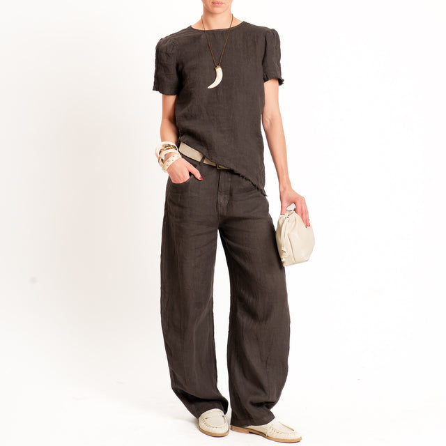 Tensione in-Pantalone 100% lino barrel fit - cocco