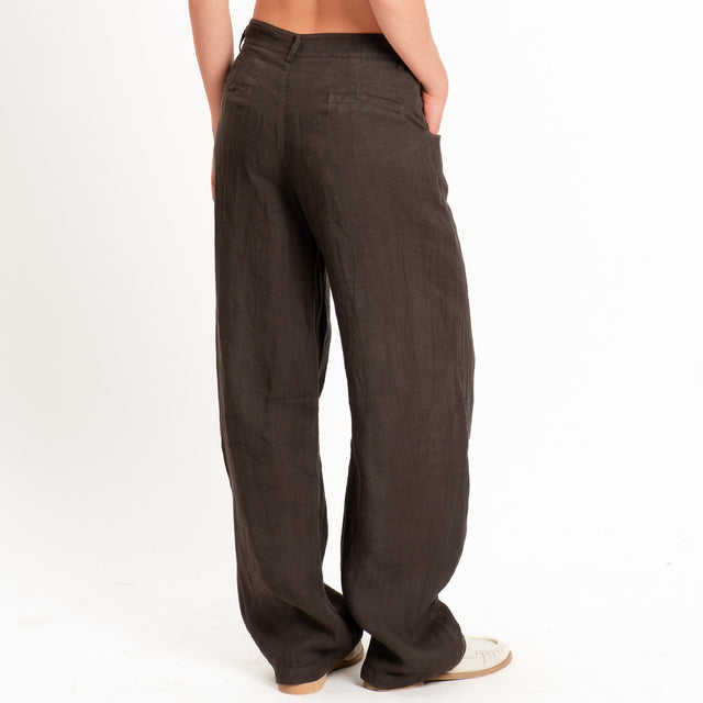 Tensione in-Pantalone 100% lino barrel fit - cocco
