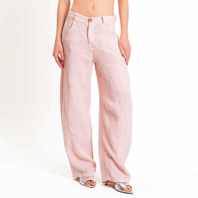 Tensione in-Pantalone 100% lino barrel fit - cipria