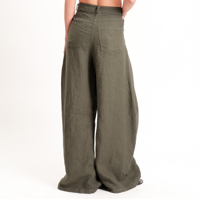 Tensione in-Pantalone LOUVRE barrel fit 100% lino - militare