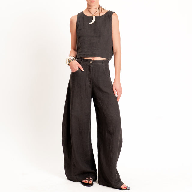 Tensione in-Pantalone LOUVRE barrel fit 100% lino - cocco
