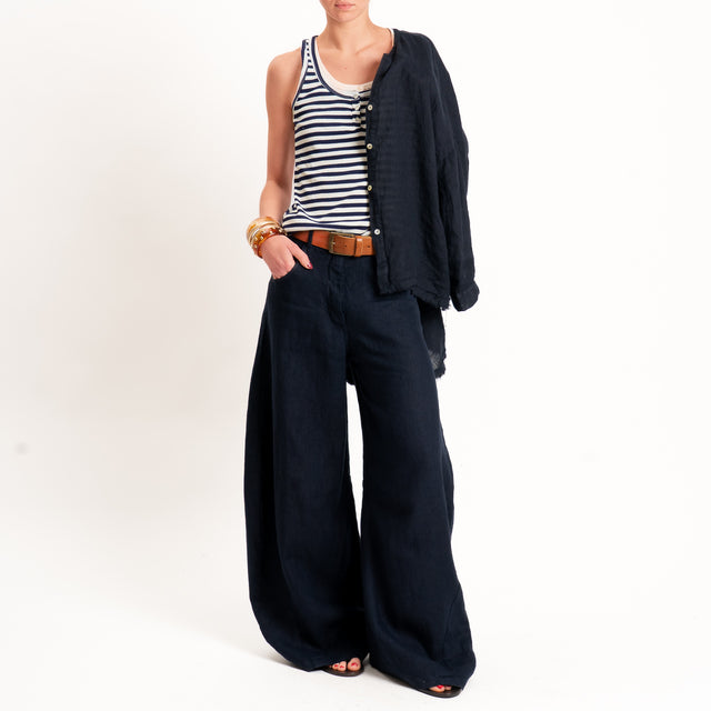 Tensione in-Pantalone LOUVRE barrel fit 100% lino - blu
