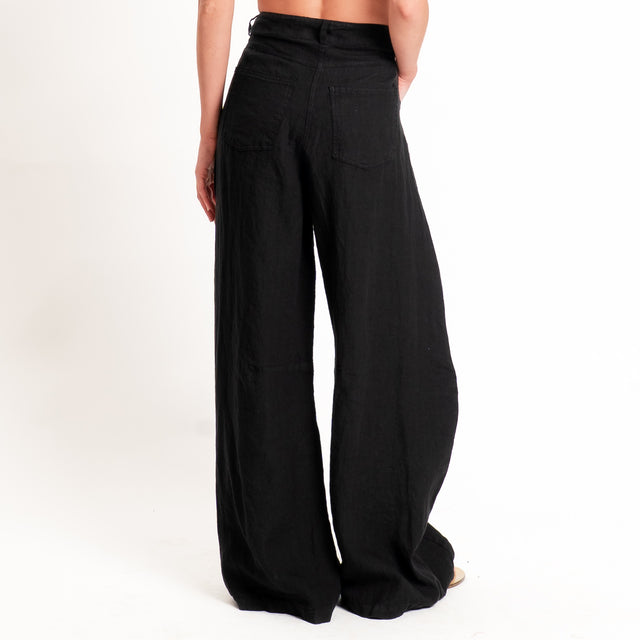 Tensione in-Pantalone LOUVRE barrel fit 100% lino - nero