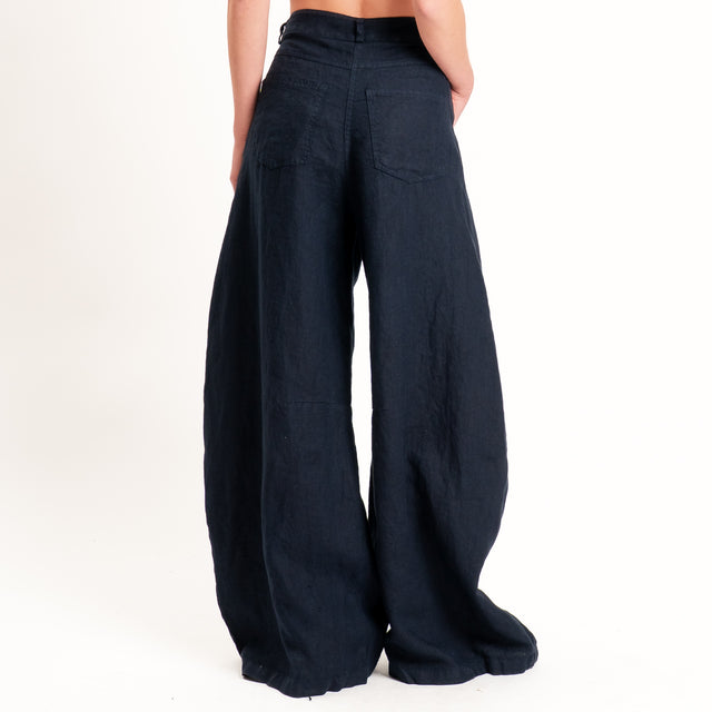 Tensione in-Pantalone LOUVRE barrel fit 100% lino - blu