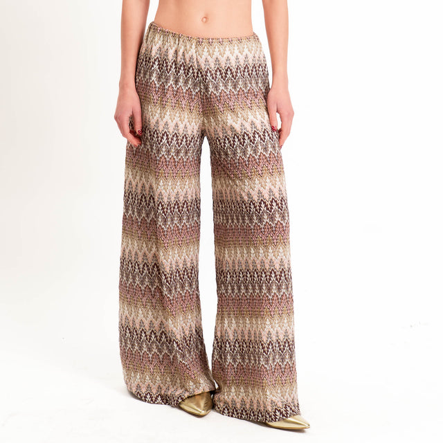 Tensione in-Pantalone jacquard elastico in vita - sand/rosa/vino