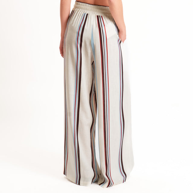 Tensione in-Pantalone a righe misto lino con nappine - burro/moro/nuvola