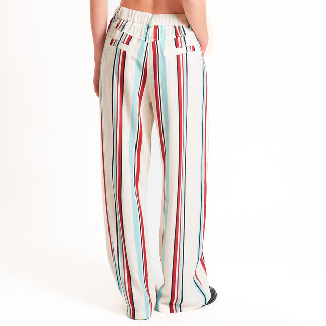 Tensione in-Pantalone a righe misto lino - burro/nero/rosso