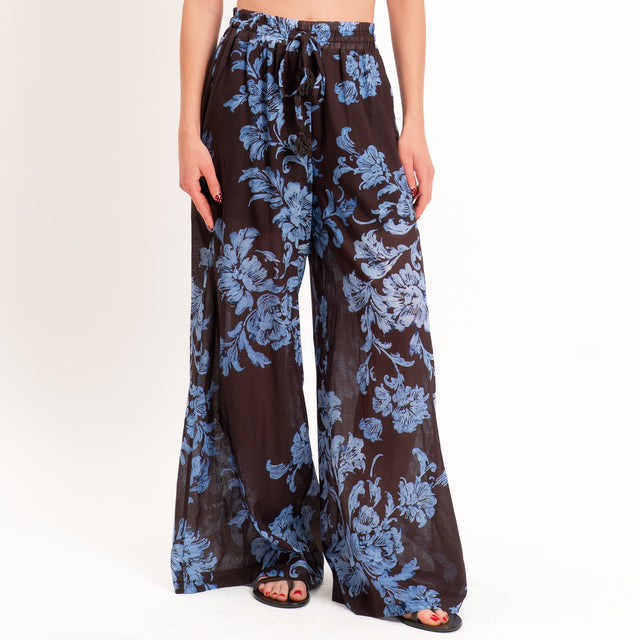 Tensione in-Pantalone mussola fantasia floreale - moro/celeste