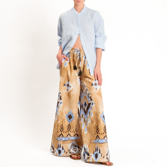 Tensione in-Pantalone wide leg fantasia etnica - beige/cielo/moro