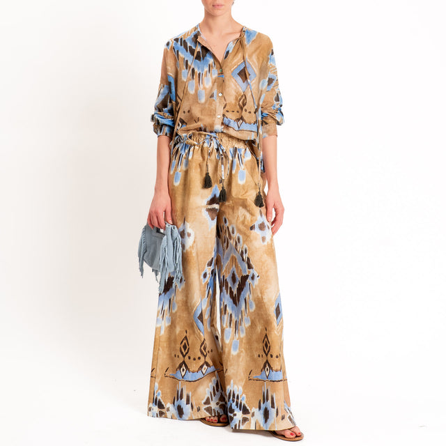 Tensione in-Pantalone wide leg fantasia etnica - beige/cielo/moro