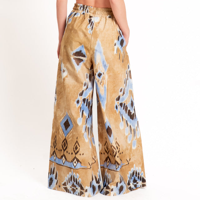 Tensione in-Pantalone wide leg fantasia etnica - beige/cielo/moro