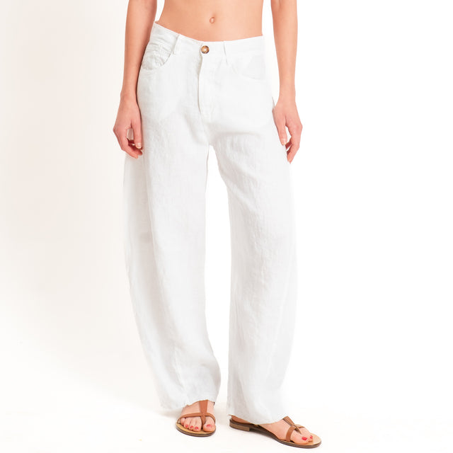 Tensione in-Pantalone barrel 100% lino - bianco