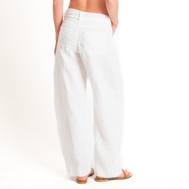Tensione in-Pantalone barrel 100% lino - bianco