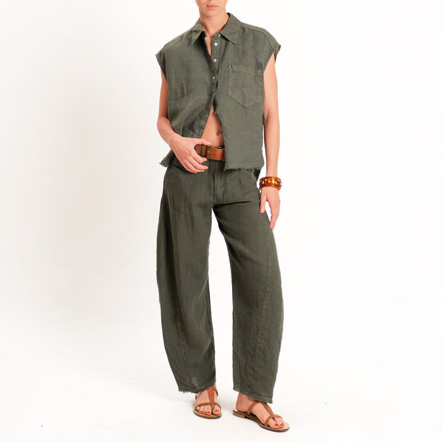 Tensione in-Pantalone barrel 100% lino - militare