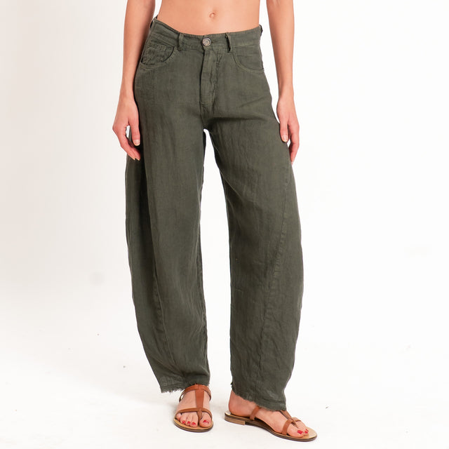 Tensione in-Pantalone barrel 100% lino - militare